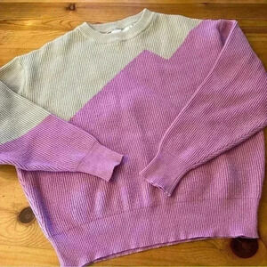 Lush zig zag color block crewneck sweater pink tan women S
